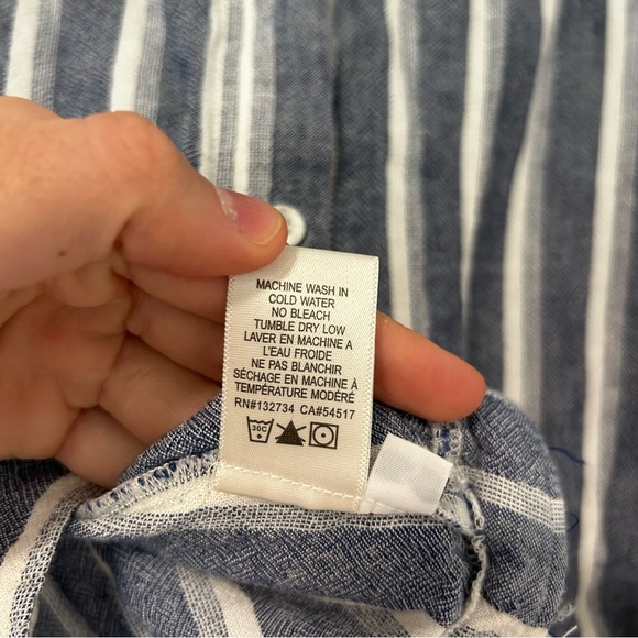 Cloth & Stone Anthropologie Blue Striped Fringe Linen Tank Top Blouse Size Small - Picture 7 of 8